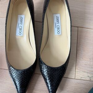 Jimmy Choo Black Textured Pointed-Toe Pumps